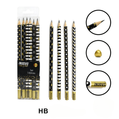 SET DE 12 LAPICES GRAFITOS HB DISEÑO GOLDEN BLACK1