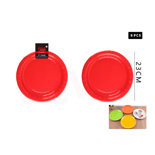 PLATO CARTON ROJO 23 CM 6 UNID1