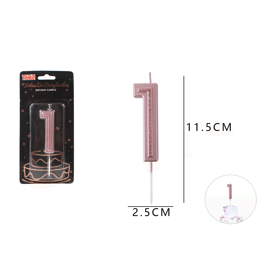 VELA DE NUMERO 1 ORO ROSA.1