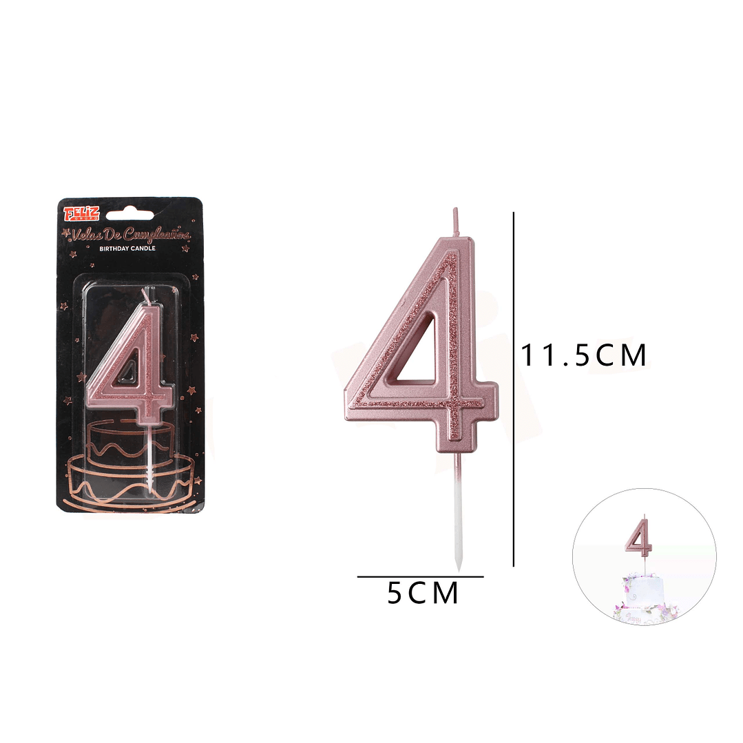 VELA DE NUMERO 4 ORO ROSA1