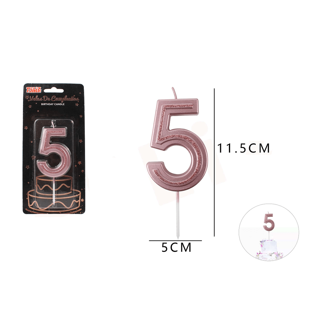 VELA DE NUMERO 5 ORO ROSA1