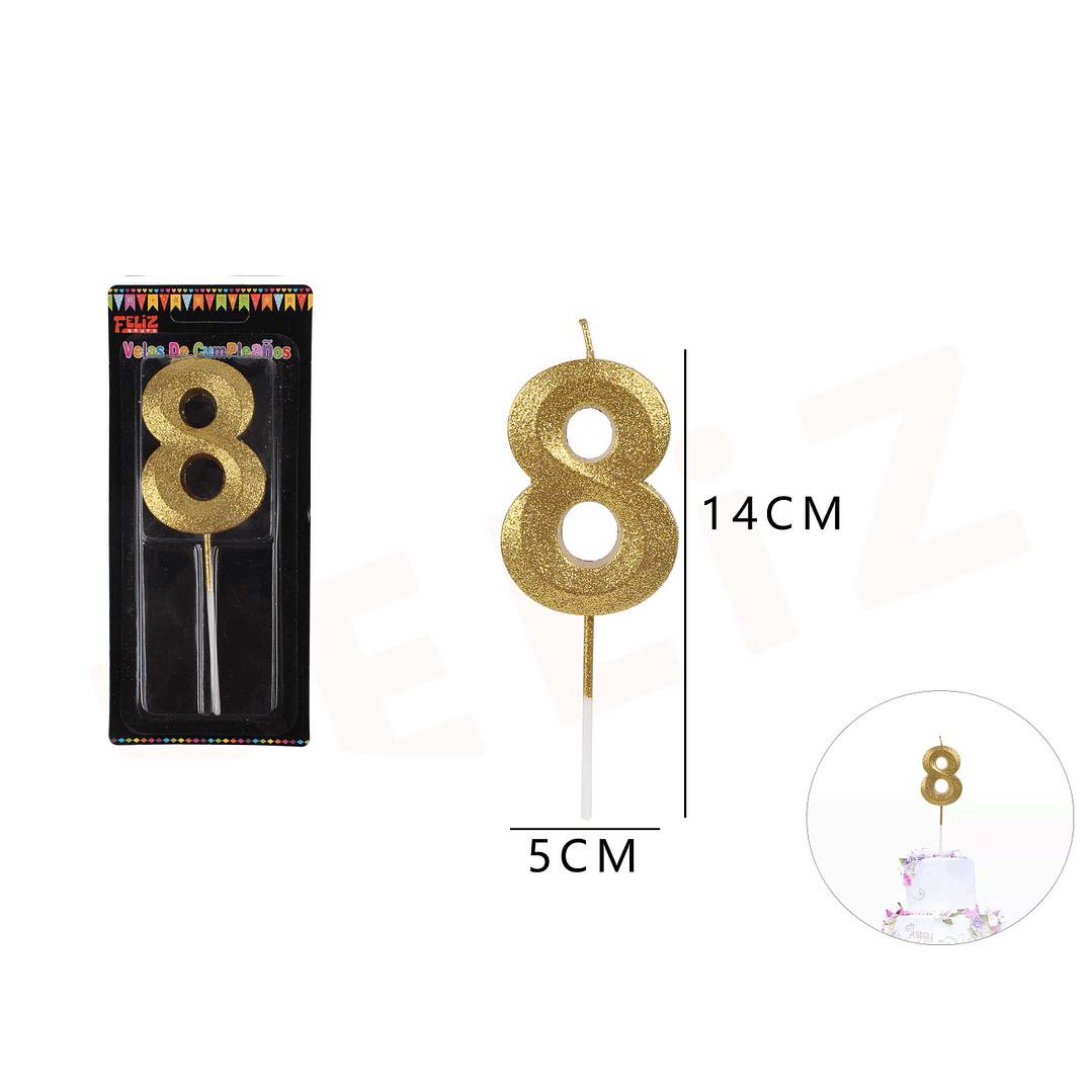 VELAS DE NUMEROS 8 DORADO1