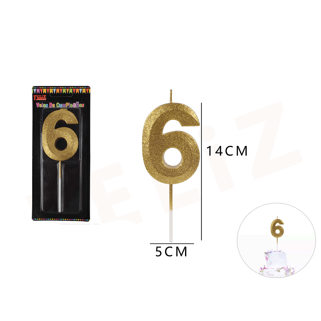 VELAS DE NUMEROS 6 DORADO1