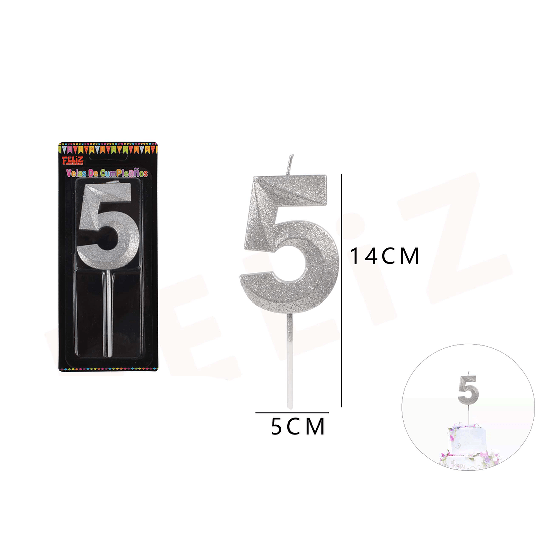VELAS DE NUMEROS 5 PLATA.1