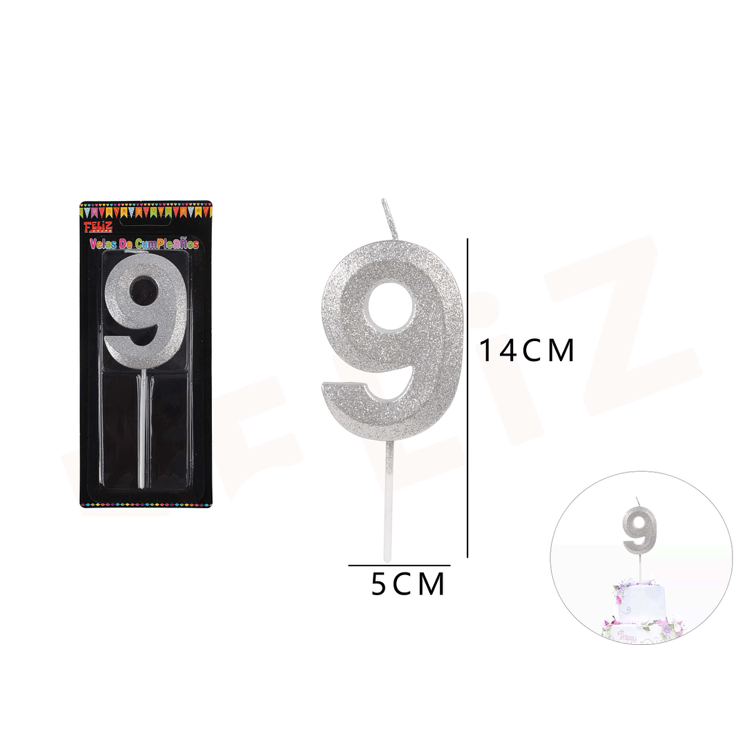 VELAS DE NUMEROS 9 PLATA1
