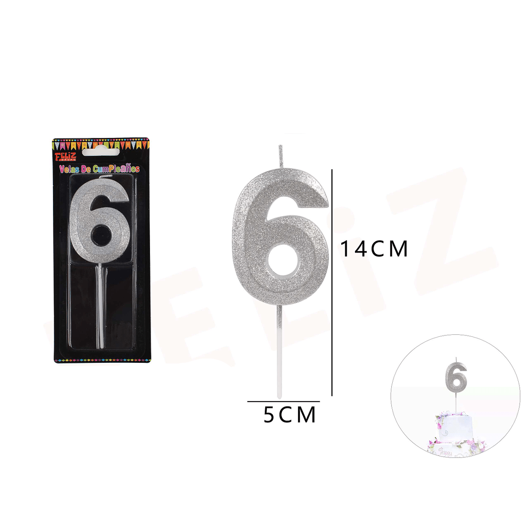 VELAS DE NUMEROS 6 PLATA1