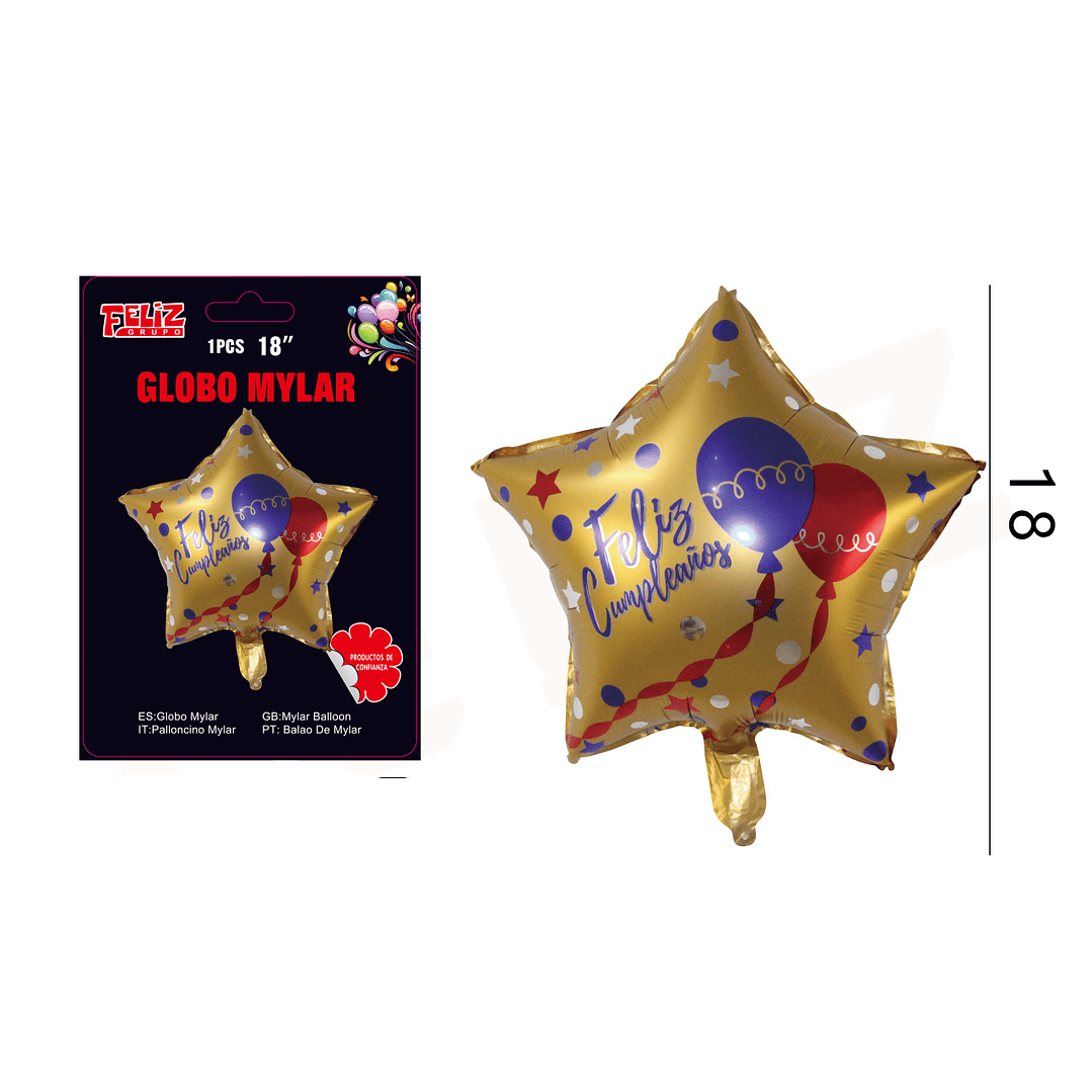 GLOBO CUMPLEAÑOS 18” FORMA ESTRELLA.1