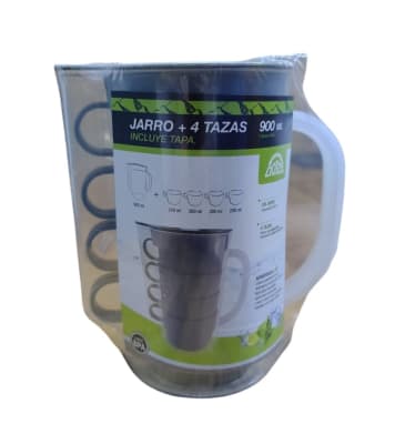 JARRO PLASTICO CON TAPA 900ML + 4 TAZAS 200ML - DOITE