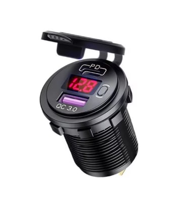 CARGADOR VOLTIMETRO 12V-24V 36W-18W REDONDO ON-OFF/PD 3.0/USB AXS1