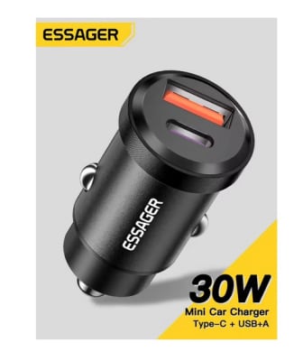 CARGADOR 12V REDONDO PARA VEHICULO 2 PUERTOS USB QC - PD 3.0 AXS