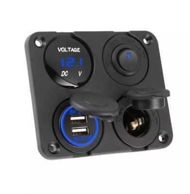 CENTRAL DE CARGA/CARGADOR 12V  4 X ON-OFF/USB DUAL/CIGARRERA/VOLTIMETRO AXS1