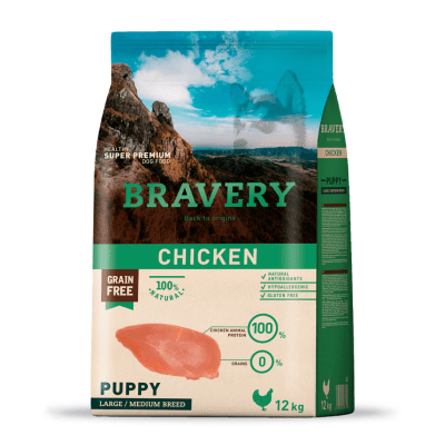BRAVERY DOG CHICKEN PUPPY LARGE/MEDIUM 12KG