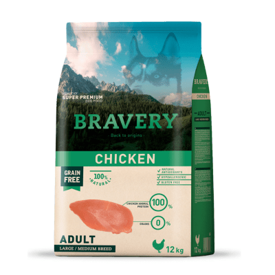 BRAVERY DOG CHICKEN ADULT LARGE/MEDIUM 12KG