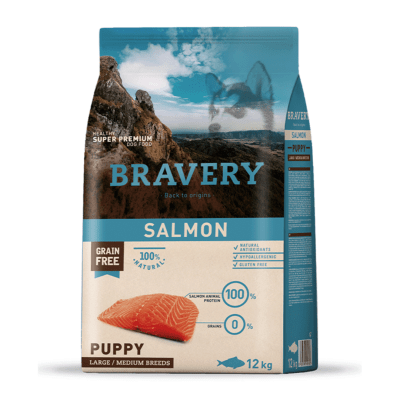 BRAVERY DOG SALMON PUPPY LARGE/MEDIUM 12KG