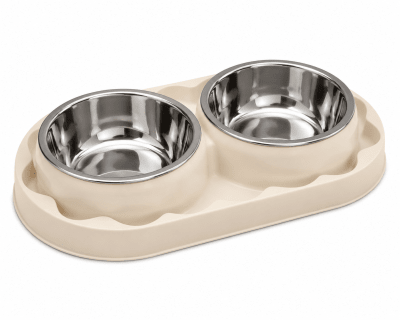 Plato Doble de Acero Inoxidable con Base para Mascotas
