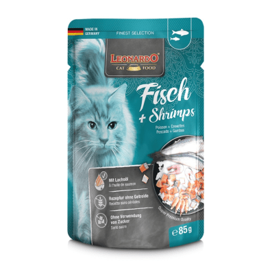 LEONARDO Pouch Cat Pescado y Camarones 85 g
