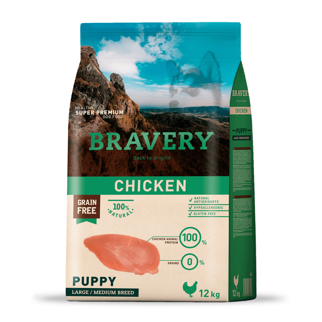 BRAVERY DOG CHICKEN PUPPY LARGE/MEDIUM 12KG1