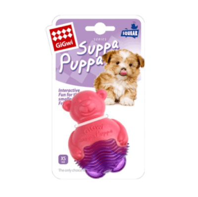 Juguete Perro Gigwi Suppa Puppa Oso Rosado y Morado