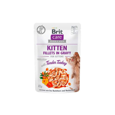 Alimento Humedo Gato Brit Care Kitten Fillets Gravy Tender Turkey (85gr)1