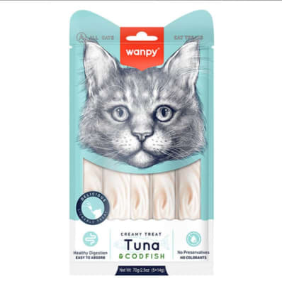 Snack Gato Wanpy Creamy Cat Atun y Bacalao (70g)