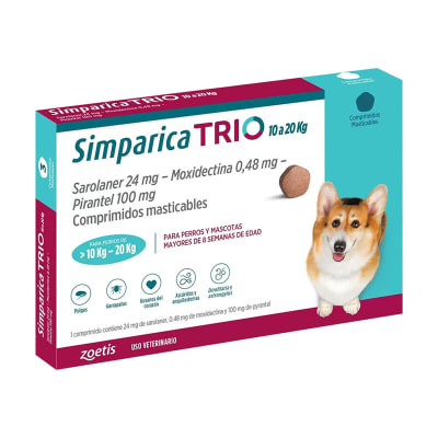 Antiparasitario Interno y Externo Perro Simparica Trio 10-20kg