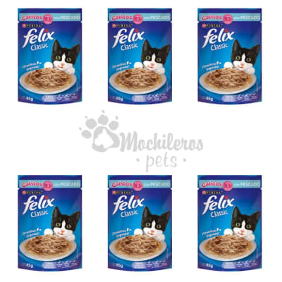 Pack 6x Felix Classic Gatitos Pescado Pouch1