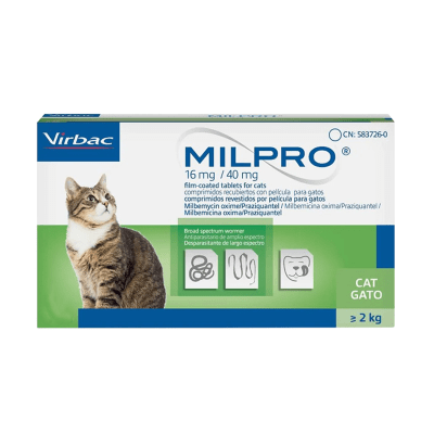 Virbac Milpro Gatos 16/40mg >2kg1