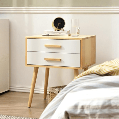 VELADOR DORMITORIO ALBA 2 CAJONES MADERA BLANCO