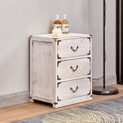 VELADOR DORMITORIO LUPE 3 CAJONES BLANCO RUSTICO