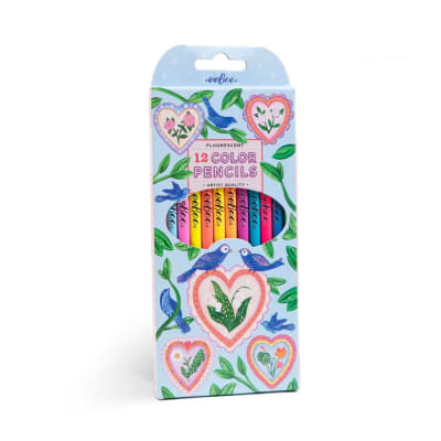 Eeboo Caja De 12 Lapices - Fluor Hearts Amp Birds