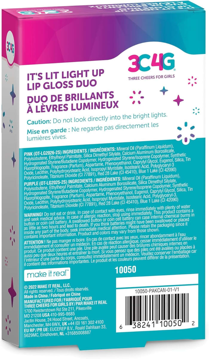 Make It Real 3C4G Graffiti 2Pk Ligth Up Lip Gloss, 100505