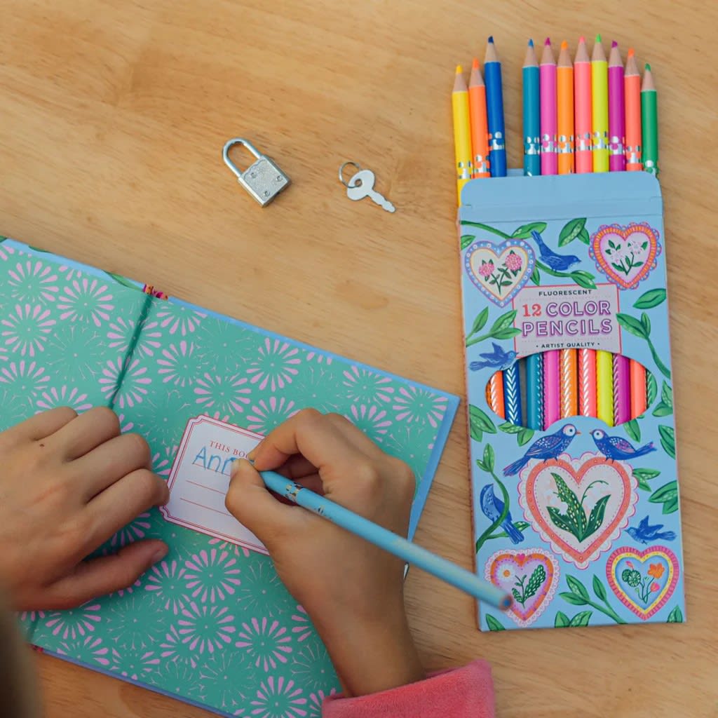 Eeboo Caja De 12 Lapices - Fluor Hearts Amp Birds2