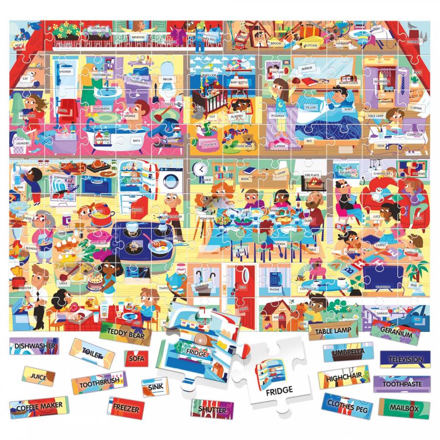 Puzzle 108 Piezas Easy English 100 Words My House, 100 Palabras Mi Casa2