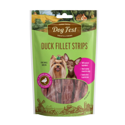 DOG FEST SNACK PERRO RAZA PEQUEÑA DUCK FILLET STRIPS 55 GR