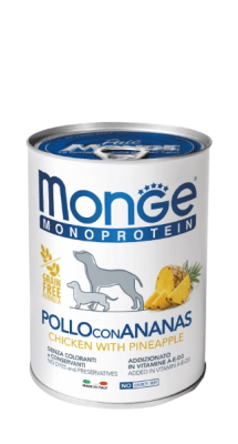 MONGE Alimento para perros Paté Pollo con piña1