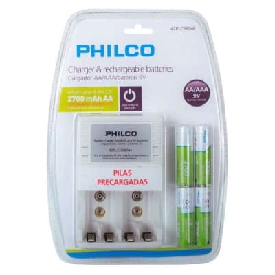 CARGADOR C/2 PILAS AA + 2 PILAS AAA PRE-CARGADAS PHILCO