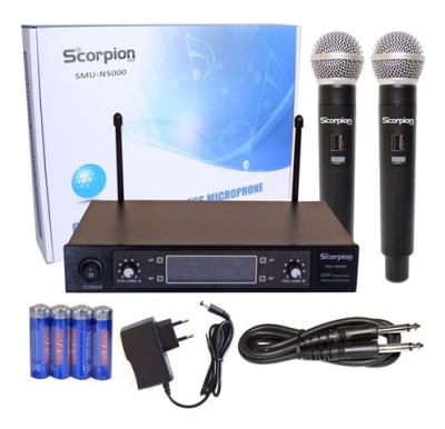 MICROFONOS INALAMBRICOS DOBLE UHF SCORPION