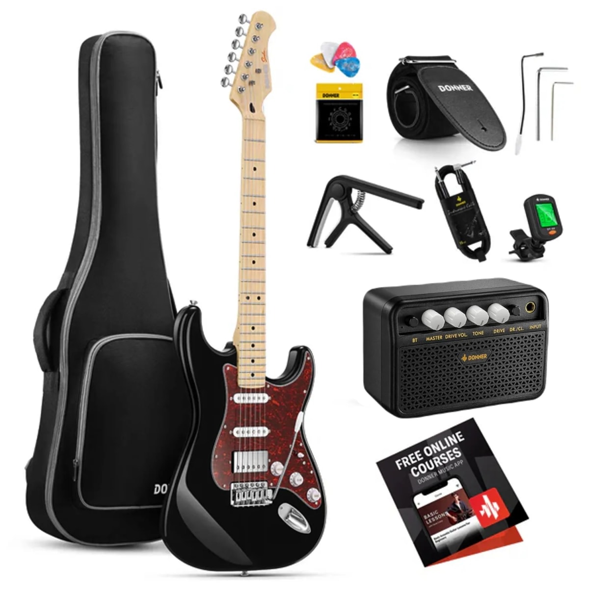 PACK DE GUITARRA ELÉCTRICA STRAT SSH BLACK DST-152B DONNER1