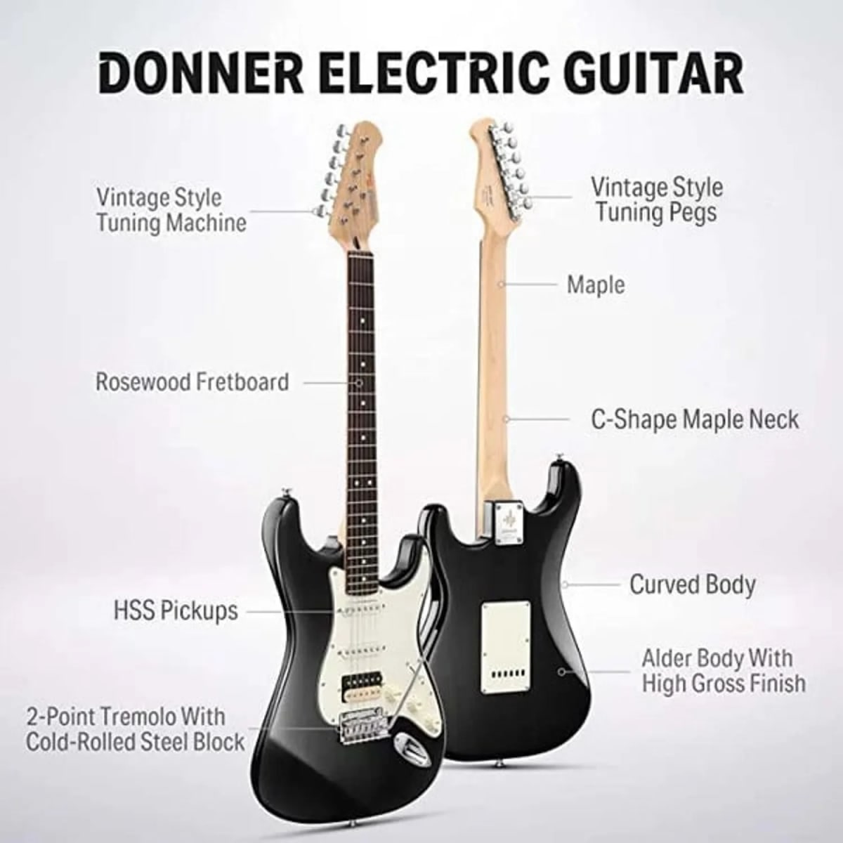 GUITARRA ELECTRICA VINTAGE STRAT SSH BLACK DST-400B DONNER2