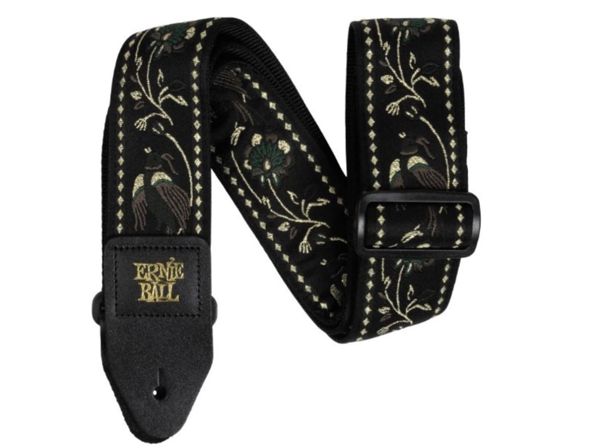 ERNIE BALL (P05372) CLASSIC JACQUARD GUITAR/BASS STRAP-BLACK PLEASANT PHEASANT1