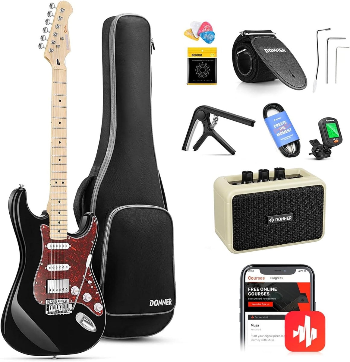 PACK DE GUITARRA ELÉCTRICA STRAT SSH BLACK DST-152B DONNER6