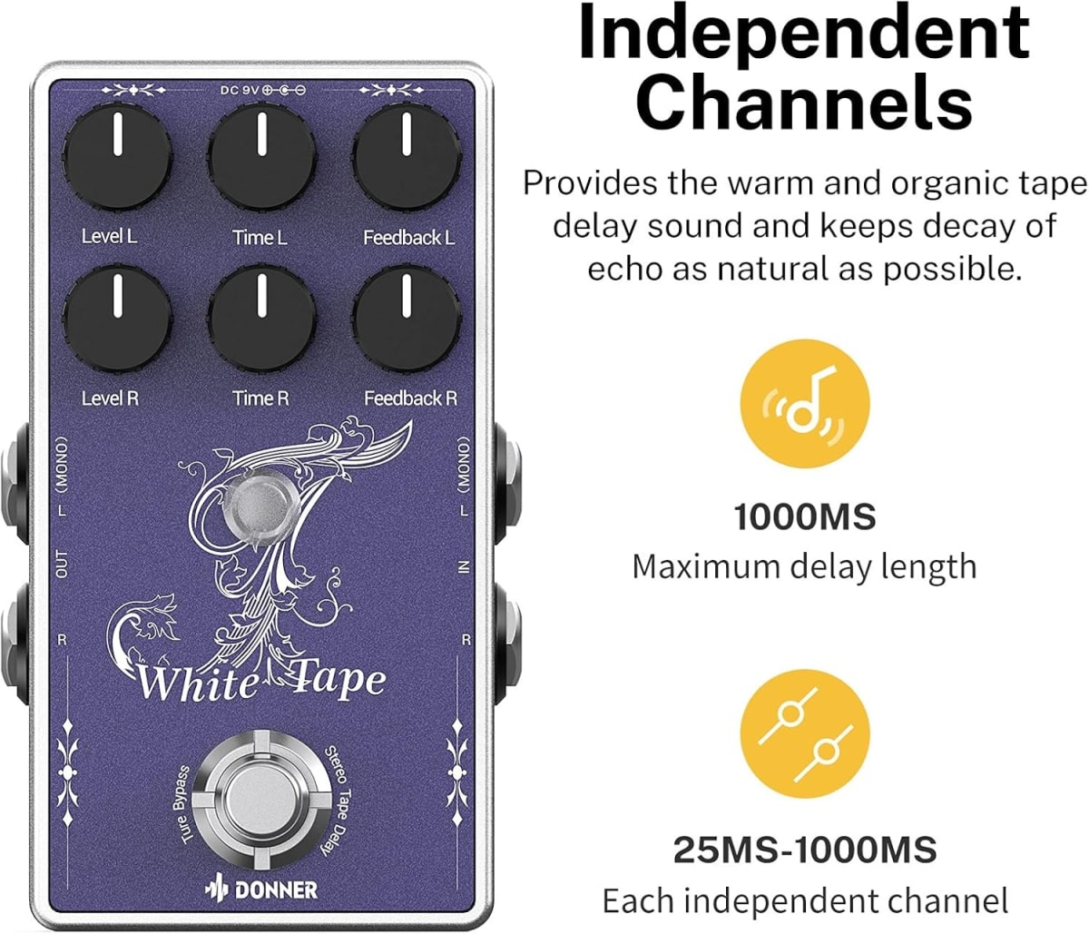 Pedal de Delay STEREO White Tape Donner3