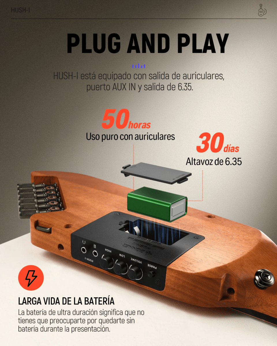 Guitarra Electroacústica de viaje HUSH-I Donner Caoba7