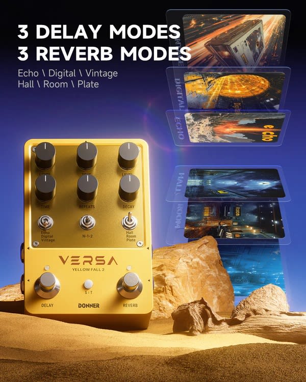 Pedal compacto delay y reverb Yellow Fall II Donner5