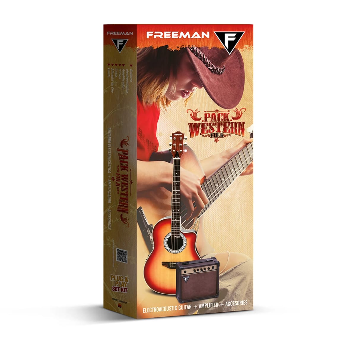 Pack de guitarra eléctroacústica Freeman Wertern - 3 Tone Sunburst1