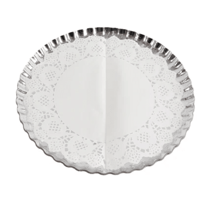 Bandeja redonda plateada +papel abosorbente 1uni1