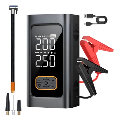 Arrancador Auto 12v Con Inflador, Linterna Led Recargable y Power Bank de 10000mah1