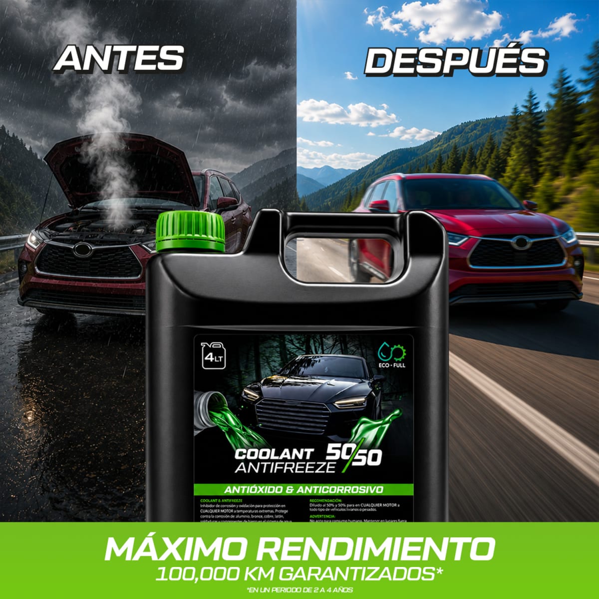 REFRIGERANTE ANTICONGELANTE COOLANT 1 GALON 50/50 ECOFULL2