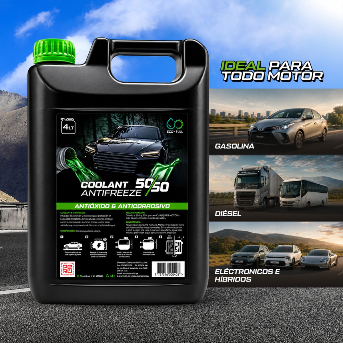 REFRIGERANTE ANTICONGELANTE COOLANT 1 GALON 50/50 ECOFULL3