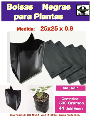 BOLSA NEGRA CON FUELLE. 25X25X0,8. 500 GRAMOS